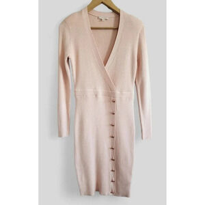GUESS knit Dress Women's Medium Pink Body Con Rose Gold Buttons